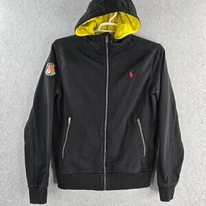 Polo Ralph Lauren Hoodie Mens Medium Crest Patch Black Yellow Quilt Red Pony